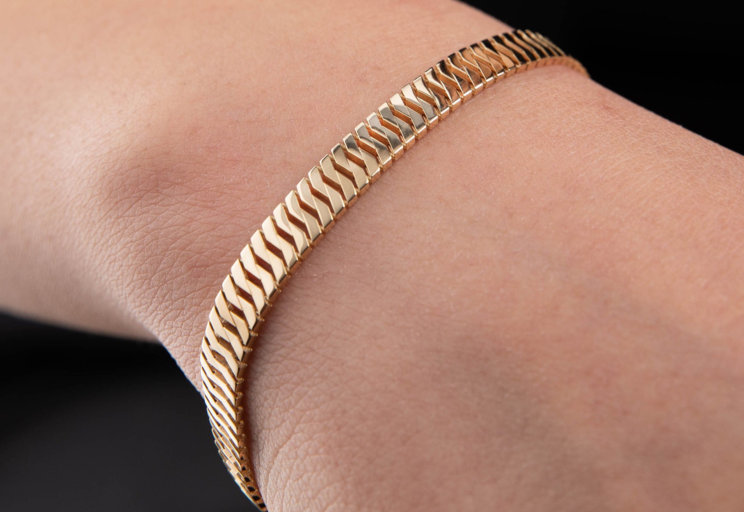 8K Gold Herringbone Bracelet Herringbone Chain Bracelet Etsy