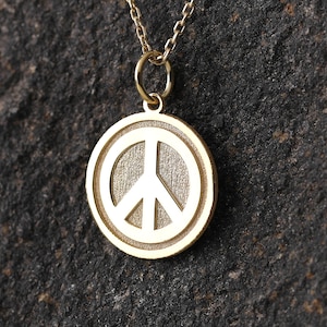 14k Gold Peace Sign Necklace, Personalized Peace Pendant, Dainty Peace Necklace, Best Friend Gift, Peace Symbol Jewelry, World Peace Charm