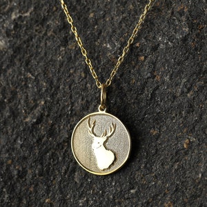 14k Gold Deer Necklace, Personalized Deer Antler Pendant, Antler Necklace, Animal Pendant, Necklace Gift for Men Women, Scottish Stag Charm
