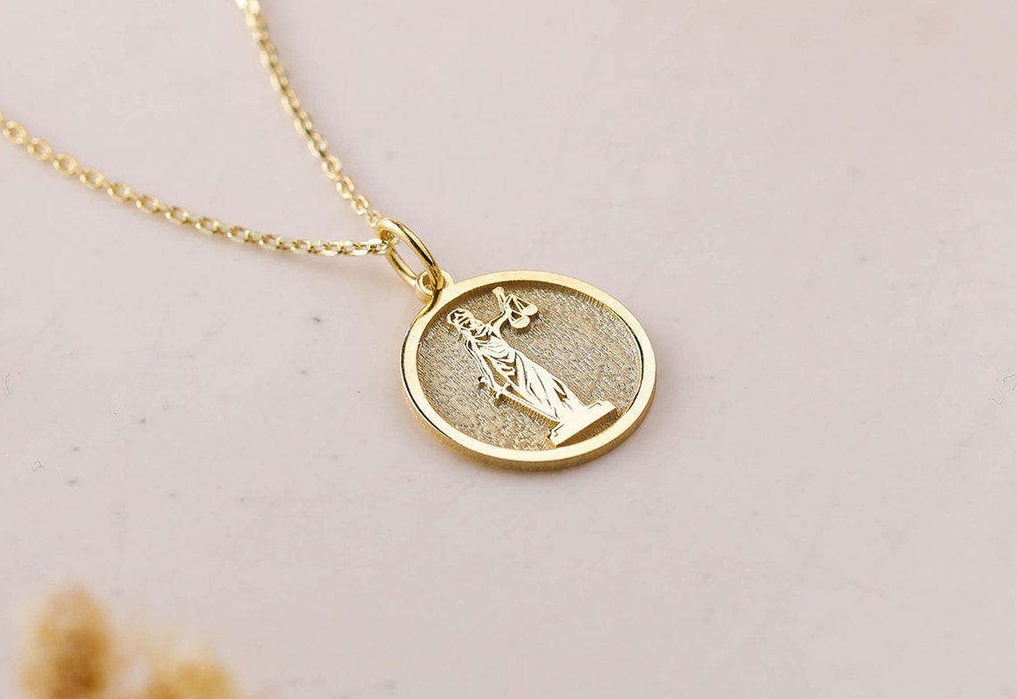14k Gold Lady Justice Necklace Personalized Lady Justice Etsy