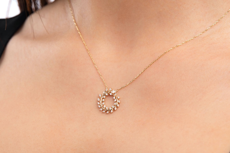 14k Gold Leaf Wreath Necklacewreath Weave Necklace Cubic Etsy