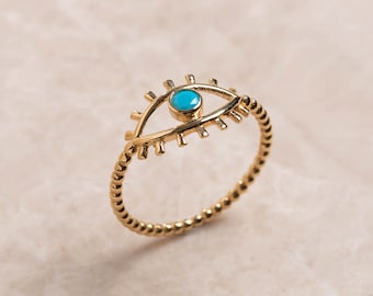 Evil eye Ring 14K Solid Gold, Turquoise Ring Gold, Dainty Gold Ring, Blue Evil Eye Ring, Protection Ring, Evil Eye Jewelry, Talisman Ring
