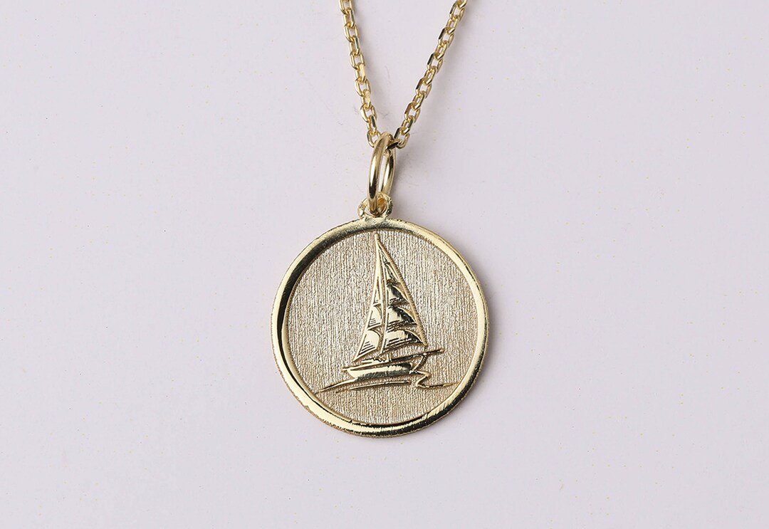 14k Gold Sailing Yacht on Wave Necklace Personalized Sailboat - Etsy