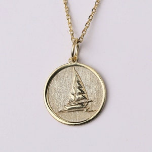 14k Gold Sailing Yacht on Wave Necklace Personalized Sailboat - Etsy