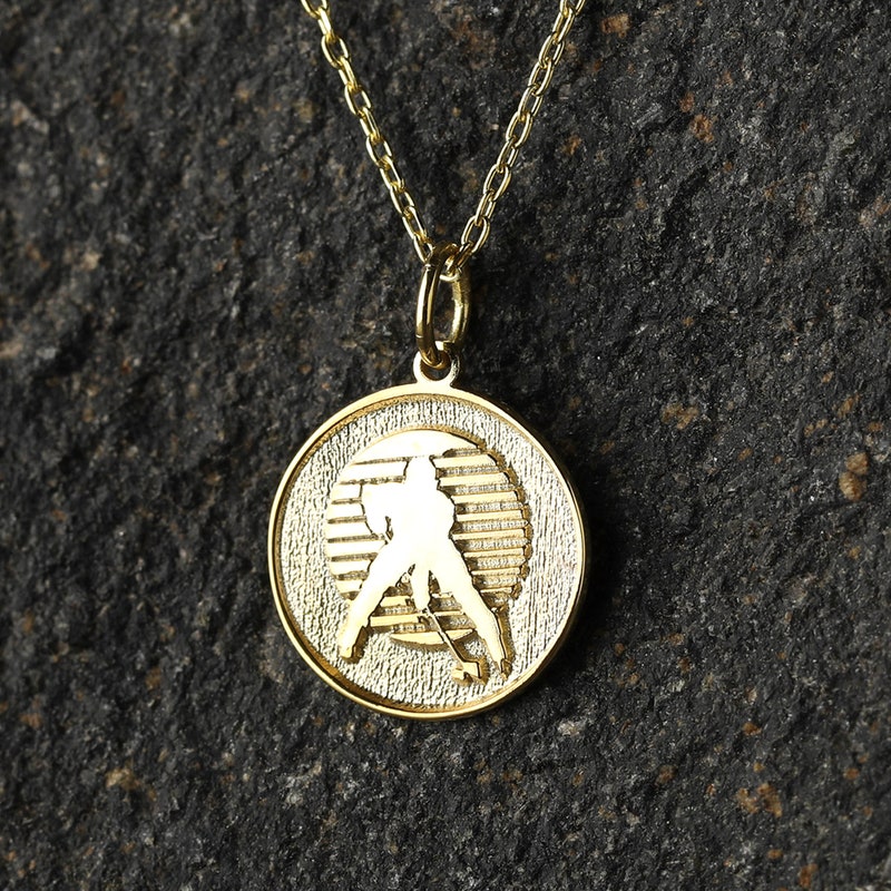14k Gold Hockey Necklace, Personalized Hockey Player Pendant, Hockey Gifts,  Ice Hockey Jewelry, Coach Gift, Sport Gift, Athlete Necklace
