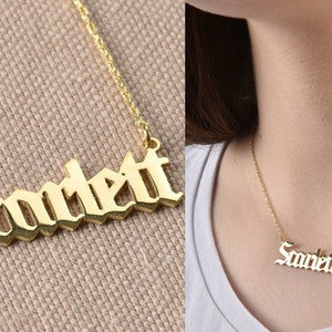 14K Gold Old English Name Necklace, Personalized Necklace with Name, Gothic Name Necklace, Gold Jewelry Gift, Old English Letter Necklace