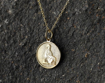 14k Gold Mary and Jesus Necklace, Personalized Virgin Mary Pendant, Baby Jesus Necklace, Religious Gift Necklace, Christian Jewelry Gift