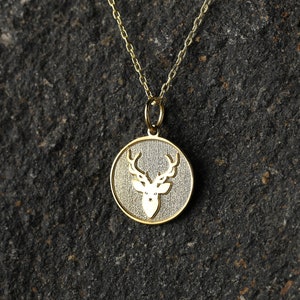 14k Gold Deer Head Necklace, Personalized Deer Head Pendant, Deer Antler Necklace, Animal Jewelry, Birthday Gift Necklace, Stag Necklace