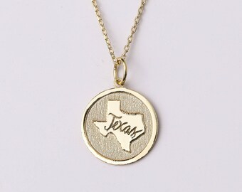 Texas Necklace Gift, Personalized Texas State Pendant, Dainty Lone Star Coin Necklace, Meaningful Gift Jewelry, Solid 14K Option