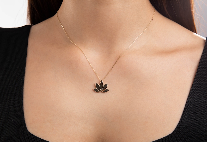 14K Gold Lotus Necklace Zen Necklace Floral Design Necklace Etsy