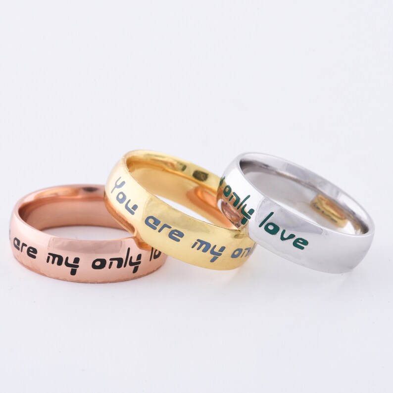 Enamel Ring Gold 14k Solid Gold Ring Ring for Woman Wedding Word Ring Couple Rings Set Promise Ring for Couple Ring for Her Rose Gold