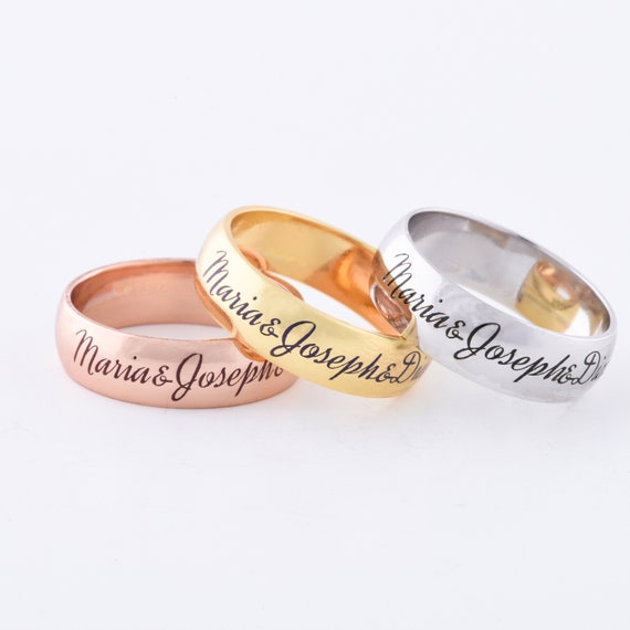 Double Heart Name Engraved Gold Ring