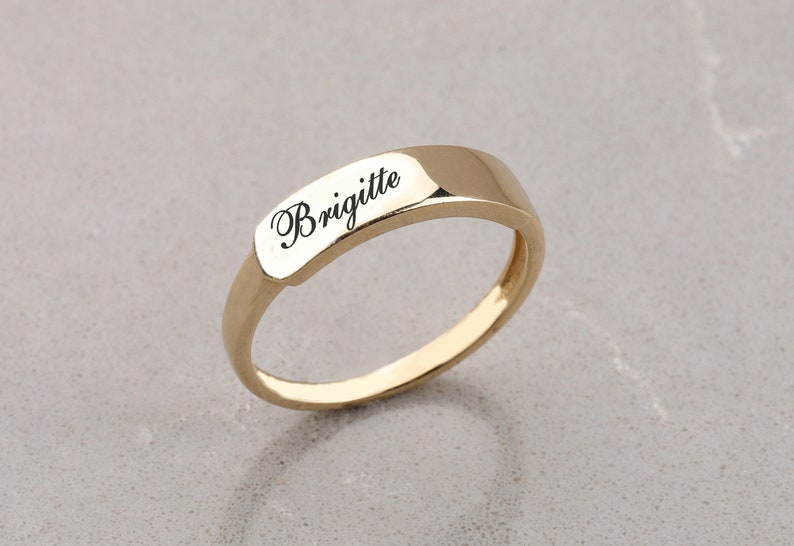 14k Gold Tiny Signet Ring, Basmala Ring, Personalize Simple Ring, Gold Name Ring, Gold Letter Ring, Gold Gift for Mom, Ring for Men, Woman image 6
