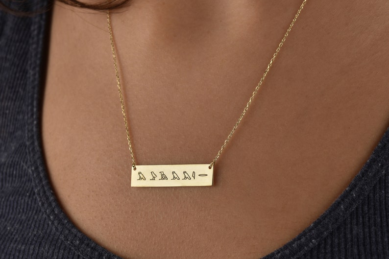 Personalized Bar Necklace, Simple Bar Necklace, Hieroglyph Necklace , Custom Necklace, Name Necklace, Birthday Gift Necklace, Mom Gift Gold image 2