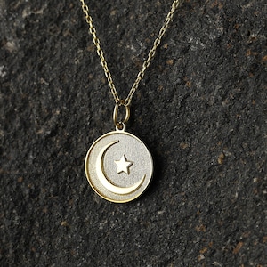 14k Gold Moon Star Necklace, Personalized Moon Star Pendant, Crescent Moon Jewelry, Celestial Jewelry, Necklace Gift for Woman, Moon Charm
