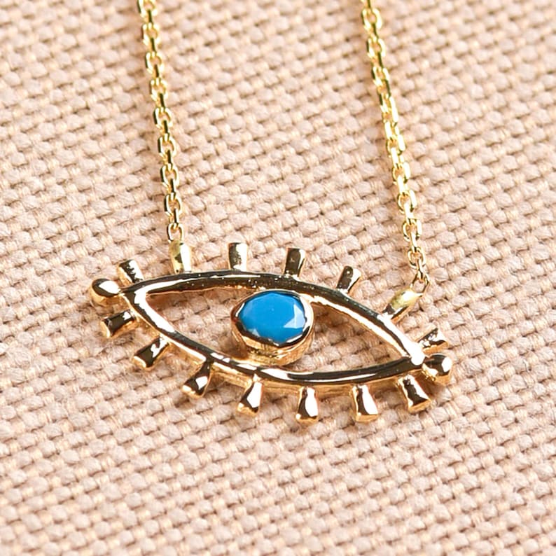 Evil Eye Pendant Gold, Bridesmaid Necklace, Evil Eye Necklace Gold, 14K ...