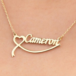 Herz Namenskette 14k Gold, Mutter Geschenk Halskette, personalisierter Schmuck Geschenk für Frau, Namenskette mit Herz, Herz Halskette für Frau