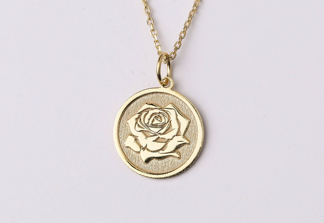 14k Gold Tiny Rose Necklace, Personalized Rose Name Necklace, Dainty ...