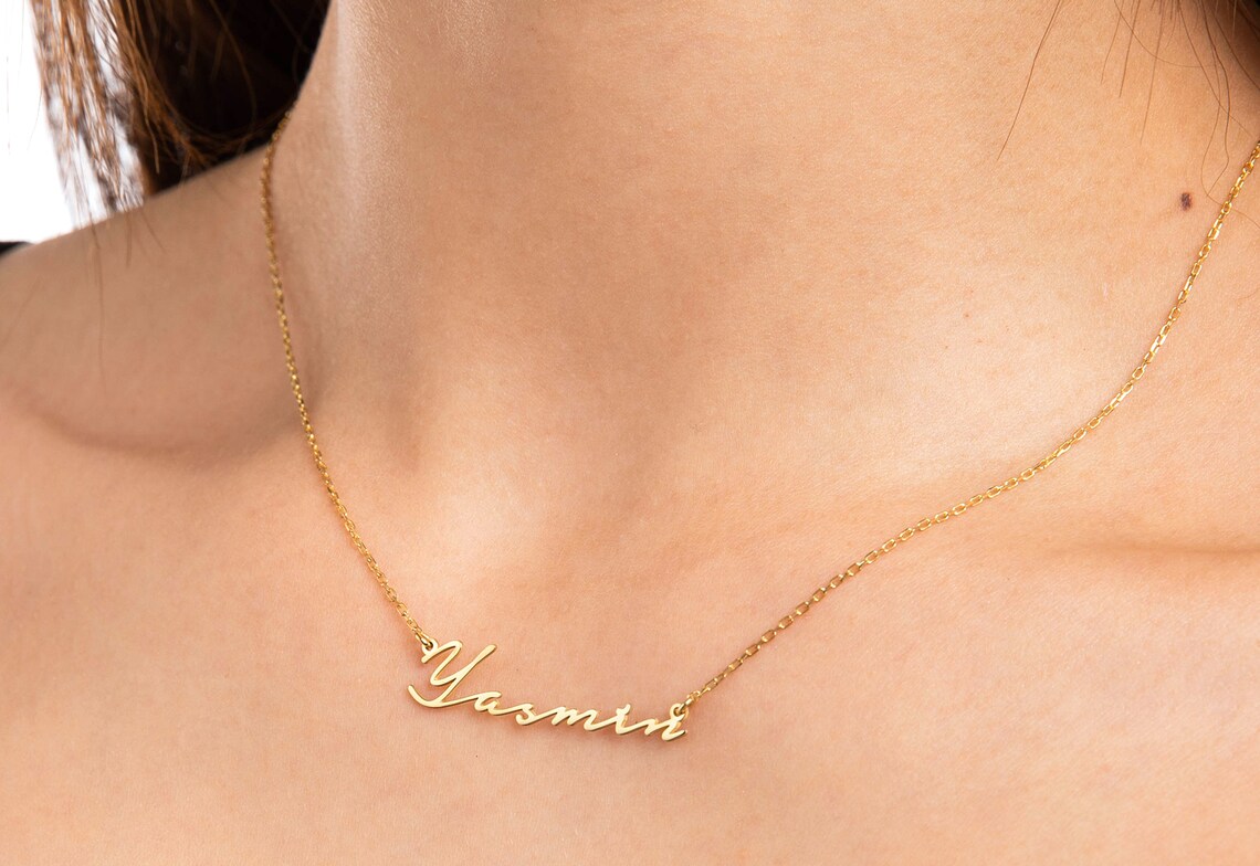 14K Gold Signature Name Necklace Custom Handwriting Necklace Etsy