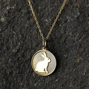 14k Gold Bunny Necklace, Personalized Bunny Pendant, Rabbit Necklace, Pet Pendant, Animal Jewelry, Gift Bunny Charm, Animal Lover Gift Charm