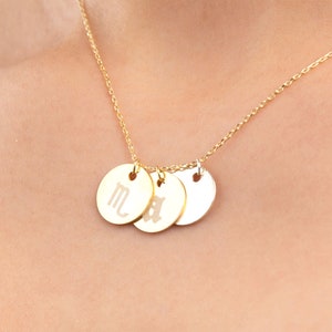 Tiny Initial Necklace, Personalized Initial Disc Necklace, Zodiac Sign Disc Necklace, Small Coin Initial Necklace, Signet Necklace Women