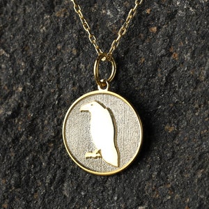 14k Gold Raven Necklace, Personalized Crow Pendant, Crow Necklace, Bird Necklace, Mystic Jewelry, Halloween Necklace, Halloween Gift Jewelry