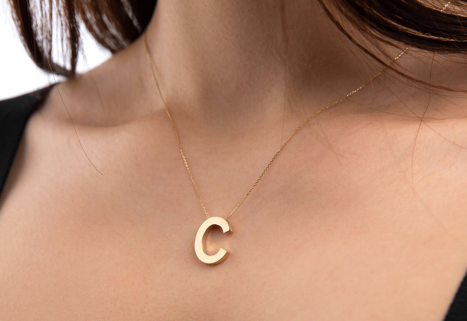 14K Gold Initial C Necklace Tiny Letter Necklace Gold Etsy