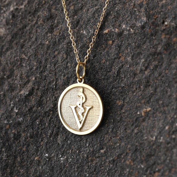 14k Gold Veterinarian Symbol Necklace, Personalized Veterinarian Symbol Pendant, Id Animal Pendant, Veterinarian Gift Necklace, Vet Gift
