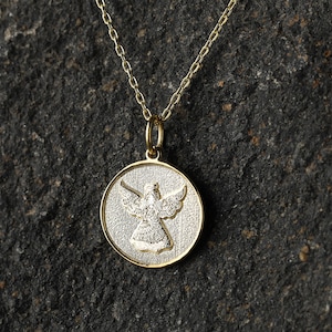14k Gold Cute Angel Necklace, Personalized Angel Pendant, Guardian Angel Pendant, Angel Gift Necklace, Angel Medallion, Angel Girl Necklace