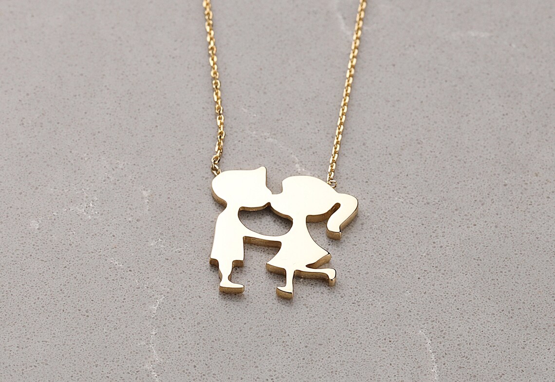 14k Gold Couple Letter Necklace Cute Lover Necklace Boy and Etsy