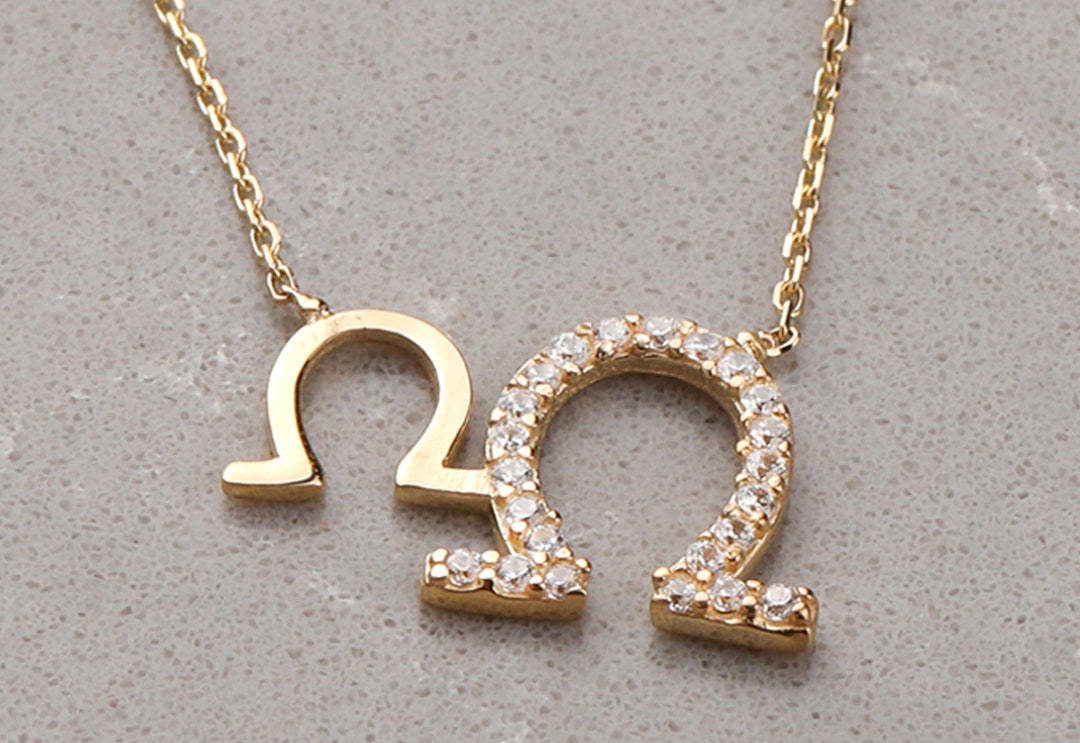 14K Solid Gold Omega Necklace, Gold Greek Letter Necklace, Omega