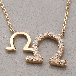 14K Solid Gold Omega Halskette, Gold griechischen Buchstaben Halskette, Omega-Anhänger, griechische Symbol Halskette, Zeichen Medaillon Schmuck, Logo Emblem Charme