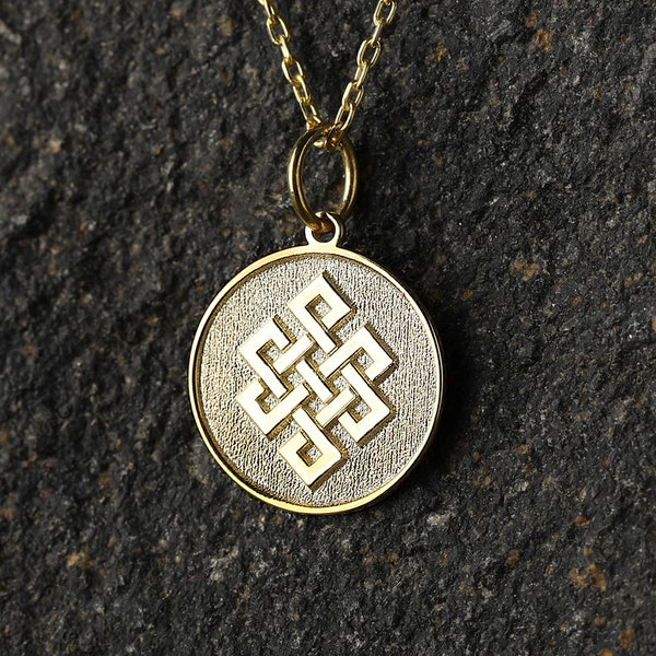 14k Gold Endlosknoten Halskette, Personalisierter ewiger Knoten Anhänger, Buddhismus Symbol Halskette, Karma Symbol Anhänger, Bester Freund Geschenk Halskette