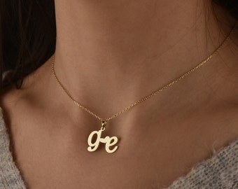 2 Letter Necklace for Couple, Letter Necklace Gold, Script Letter Necklace, Heart Necklace, Personalize Initial Necklace, Gold Name Necklace