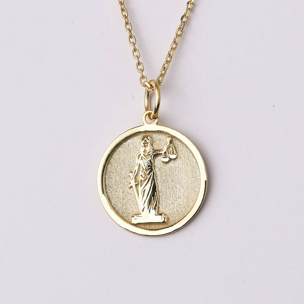 14k Gold Lady Justice Necklace, Personalized Lady Justice Pendant, Lawyer Graduation Necklace, Lawyer Necklace Charm, Attorney in Law Gift