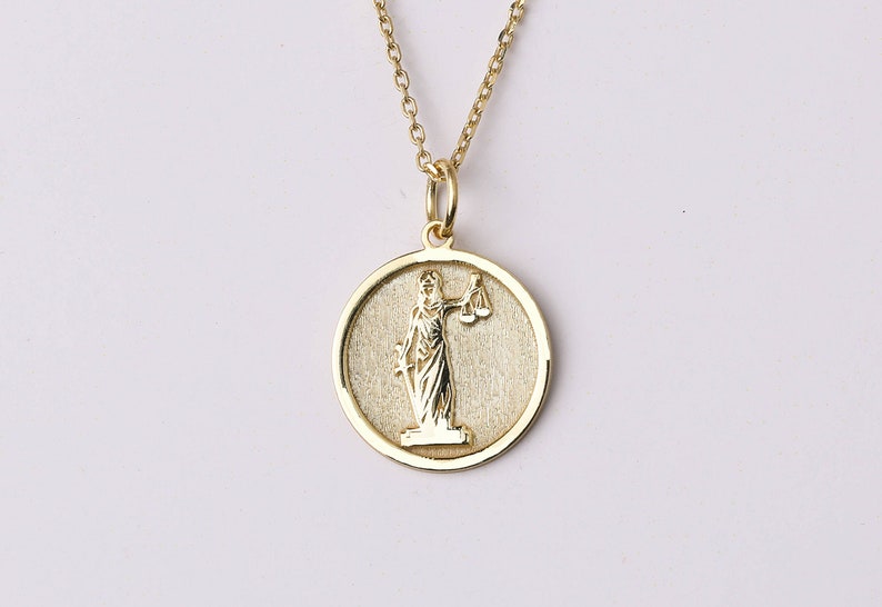 14k Gold Lady Justice Necklace, Personalized Lady Justice Pendant, Lawyer Graduation Necklace, Lawyer Necklace Charm, Attorney in Law Gift image 1