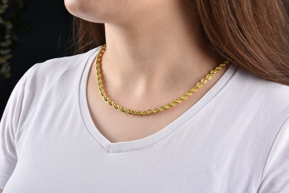 14K Gold Rope Chain Necklace 5mm Gold 