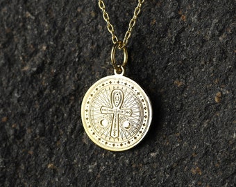 14k Gold Ankh Necklace, Personalized Ankh Pendant, Egypt Ankh, Ancient Egyptian Symbol, Egyptian Jewelry Gift, Egyptian Cross Ankh Necklace