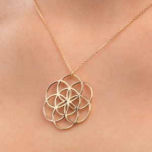 14k Gold Seed of Life Necklace, Flower of Life Necklace, Flower Charm Pendant, Sacred Geometry Pendant, Seed of Life Jewelry, Jewelry Gift