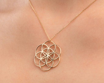 14k Gold Seed of Life Necklace, Flower of Life Necklace, Flower Charm Pendant, Sacred Geometry Pendant, Seed of Life Jewelry, Jewelry Gift