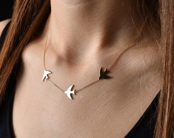Swallow Bird Gold Necklace, Gold Bird Necklace, Seagull Gold Necklace, Necklace for Women, Christmas Gift, Birthday Gift, Gold Jewelry Gift