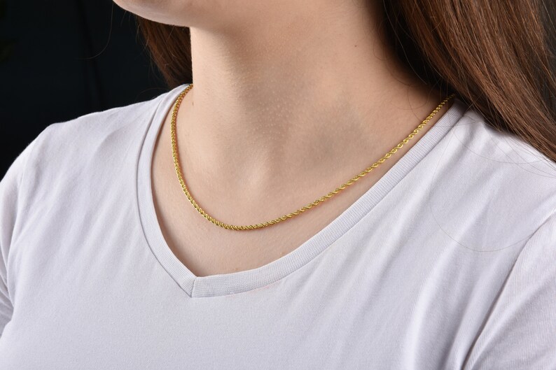 Thin Gold Rope Chain for Women 14K Yellow Gold Rope Chain Etsy