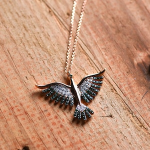 Phoenix Pendant, Gold Phoenix Necklace, Phoenix Rising, Phoenix Jewelry, Firebird Necklace, Zirconia Necklace, Phoenix Bird Necklace in Gold