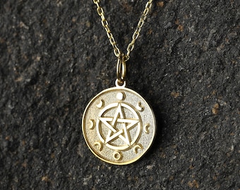 14k Gold Pentagram Necklace, Personalized Pentagram Pendant, Occult Jewelry, Wiccan Witch Necklace, Halloween Gift Necklace, Gothic Pendant