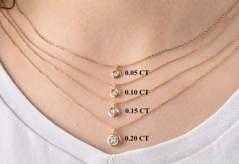 Diamond Gold Necklace 0.05CT Diamond Solitaire Necklace Jewelry Gift Birthday Gift Dainty Diamond Necklace Bezel Diamond Necklace
