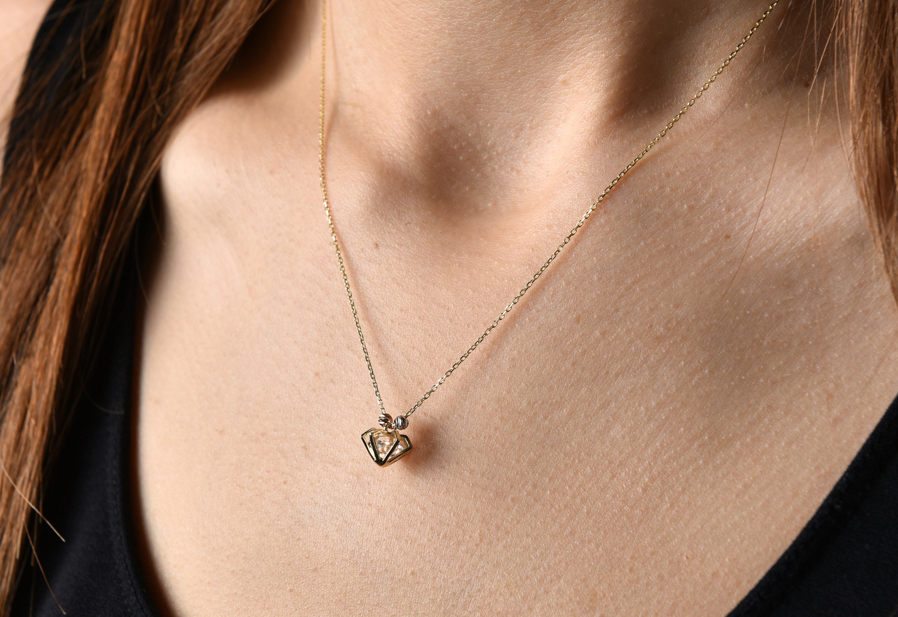 14k Gold Cage Necklace Diamond Shape Cage Pendant Cage Etsy