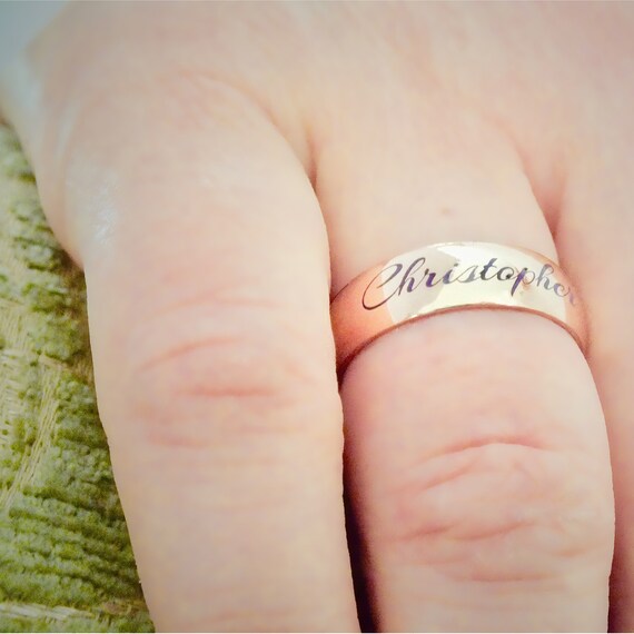 14K Gold Classic Wedding Ring Cursive Name Ring 14k Gold Name