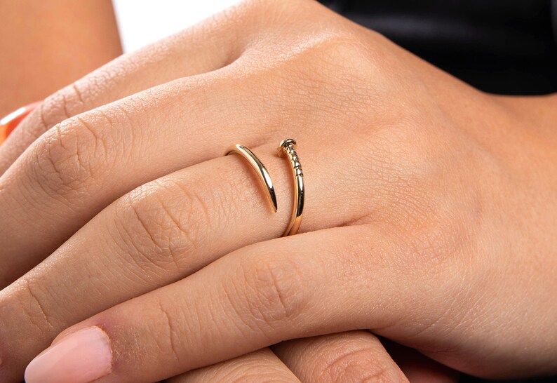 14K Solid Gold Nail Ring Wrap Around Ring Dainty Nail Ring Etsy
