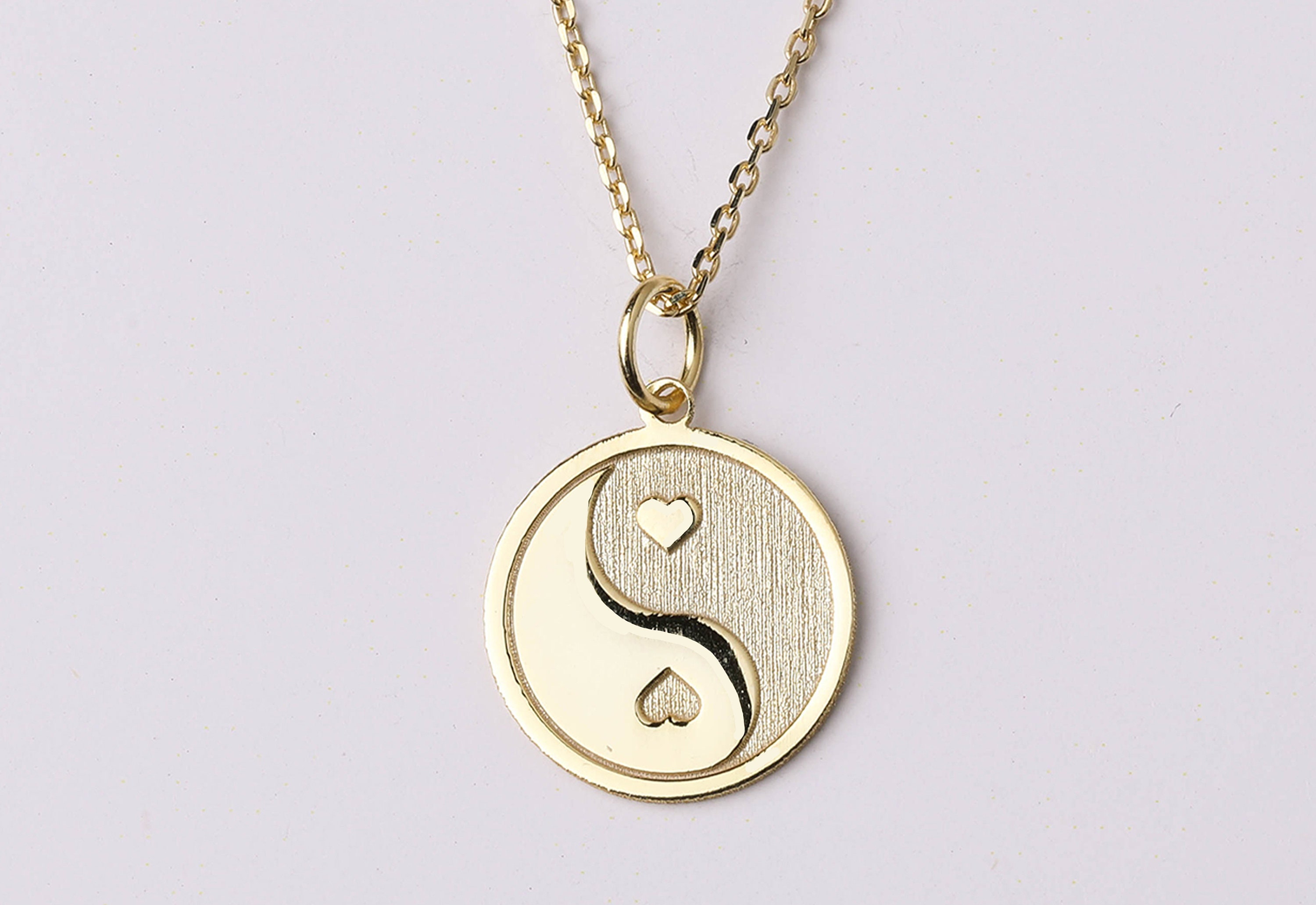 14k Gold Yin Yang Necklace With Heart Personalize Yin Yang