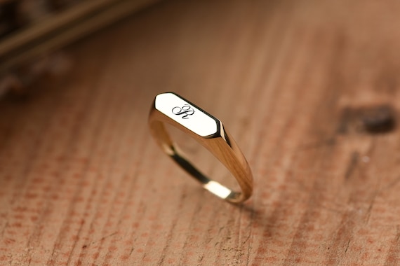 14K Gold Simple Rectangle Ring, Personalized Rectangle Ring, Custom Rectangle Ring, Stack Gold Ring, Men’s Signet Ring, Women’s Signet Ring